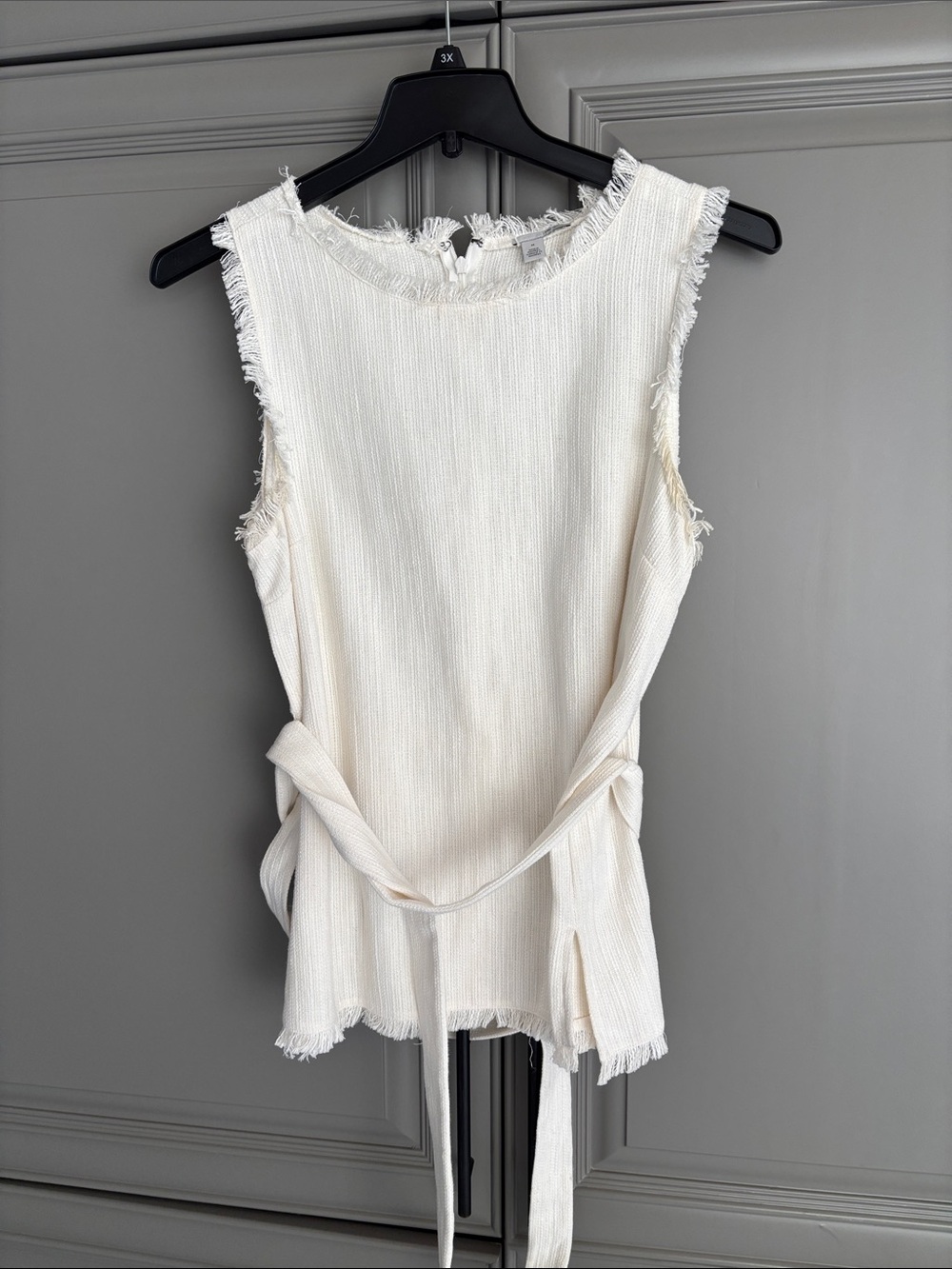 Halogen Cream Frayed Sleeveless Tie-Waist Tank